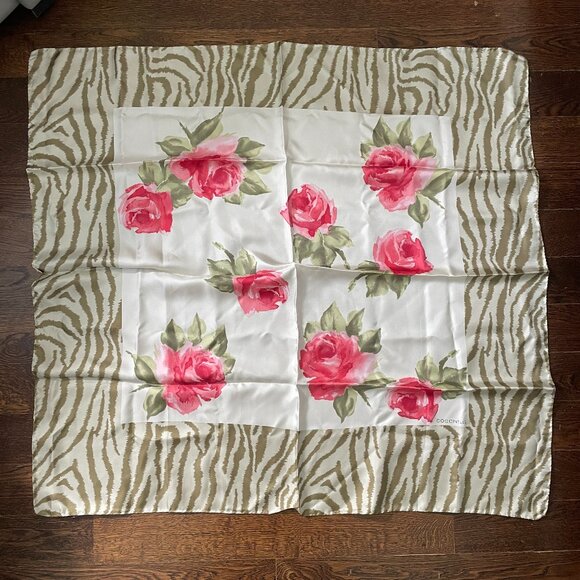 Vintage Coccinelle 100% Silk Scarf with Roses-Made in Italy - Picture 1 of 9